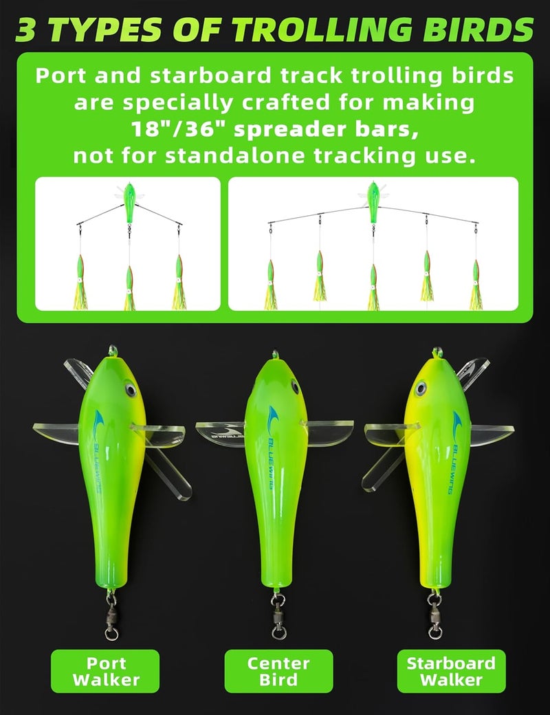 BLUEWING Deluxe Trolling Birds 650lbs Through Wire Bird Fishing Teaser 7.28in Trolling Lure for Tuna Marlin Mahi Mahi, Port/Starboard/Center, Only for Making Spreader Bars - Image 2